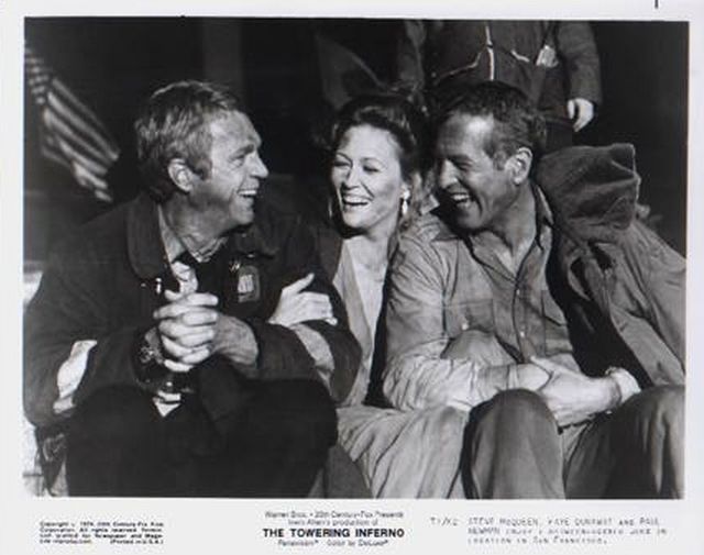 Steve McQueen, Faye Dunaway and Paul Newman. Candid.